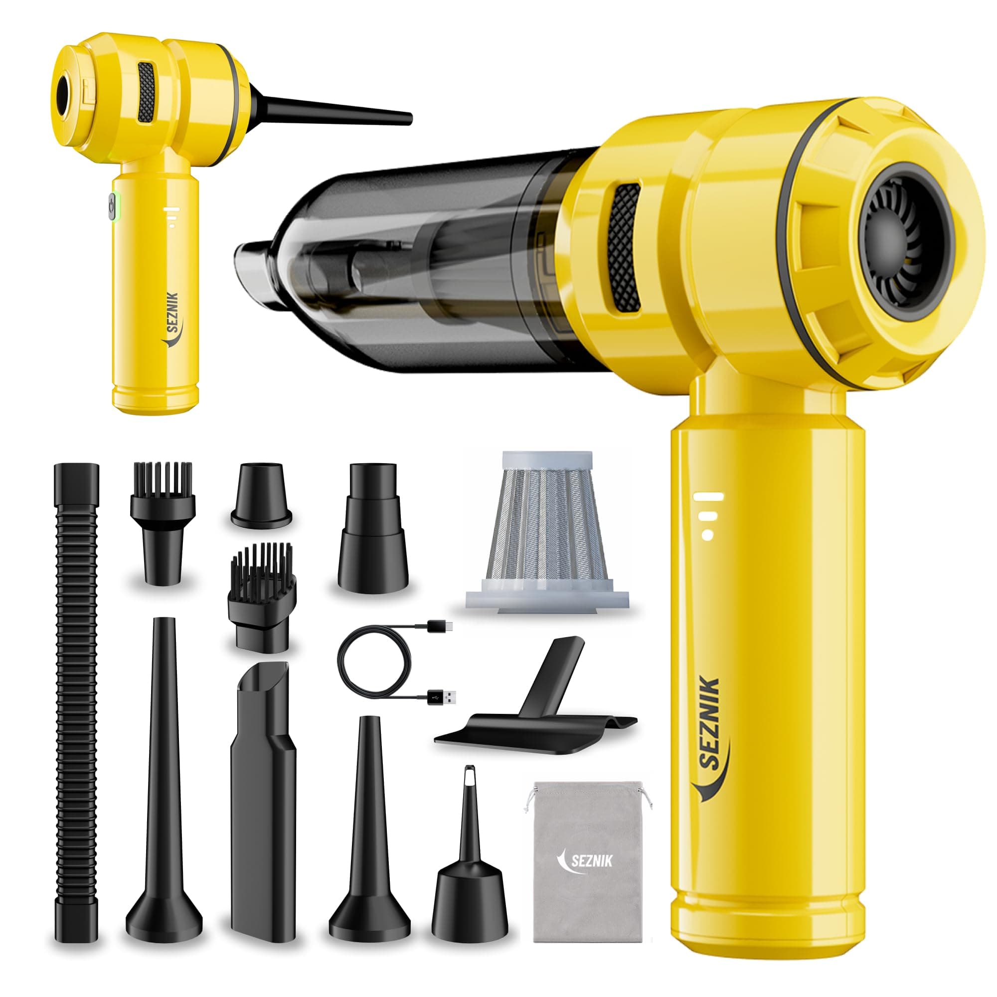 SEZNIK Vacuum Cleaner for Home Use | Car Use | 4 in 1 Cordless Vacuum Cleaner & Blower | Rechargeable 6000mAh | 3 Speed Suction Upto 15000PA | BLDC Motor | Clean Sofa, Curtains, More | 1 Year Warranty | Rechargeable 6000mAh | 3 Speed Suction Upto 18000PA | BLDC Motor | Clean Sofa, Curtains, More | 1 Year Warranty