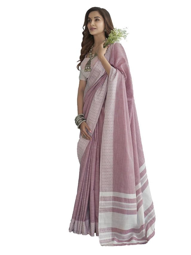 SIRIL Women's Self Woven, Jacquard Border Cotton Saree with Unstitched Blouse