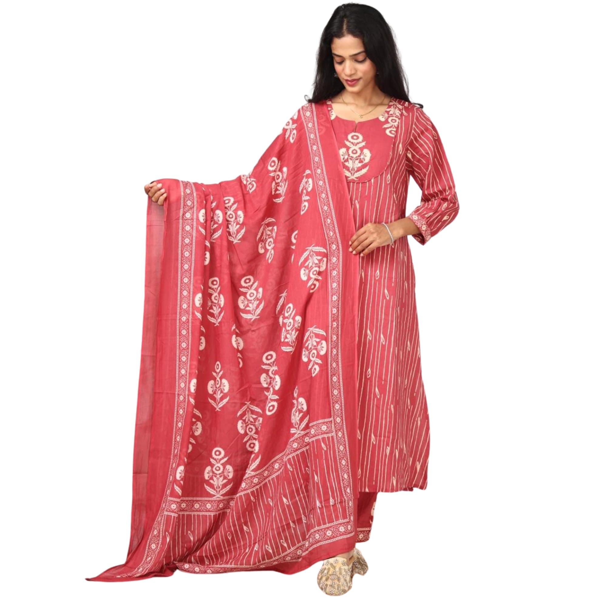 Women's Printed Kurta Pant Dupatta Set | Floral Print Straight Kurta with Pant & Dupatta | Ethnic Wear Suit Set for Women